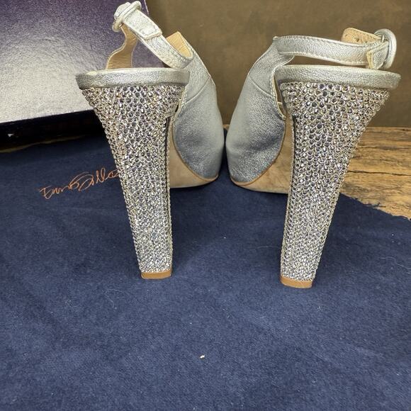 Le Silla Garland Strass Silver Swarovski Crystal Platform Slingbacks Size 39 - Picture 7 of 14